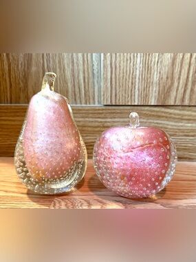 Vintage Alfredo Barbini Murano glass fruit decor/bookends in pink